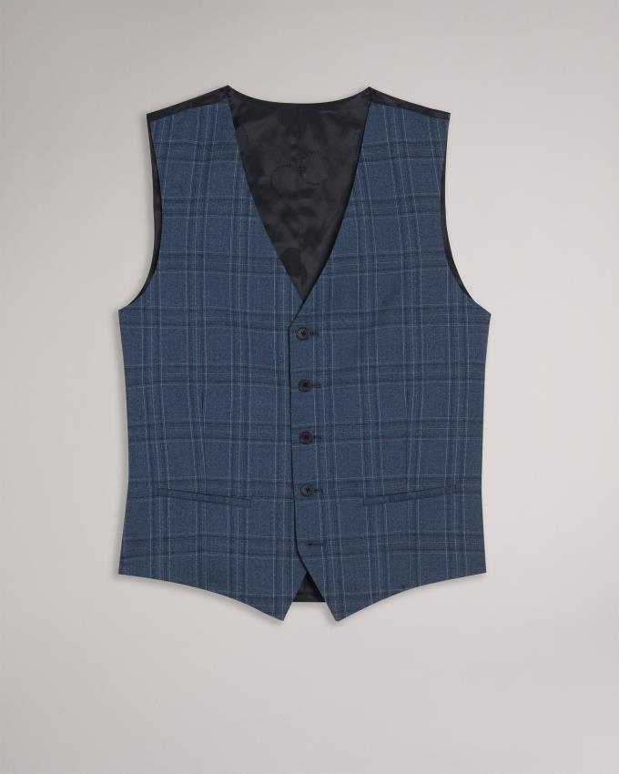 Gilet De Costume Ted Baker Wool Blend Slim Check Bleu Homme | KBA-70935214